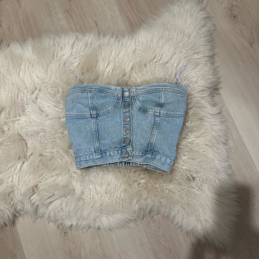 Zara Light Blue Denim Crop Top